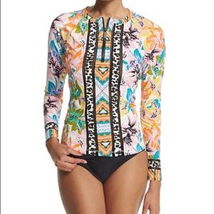 Nanette Lepore Copa Cubana Rash guard Swim Top Floral Print Multi XS
